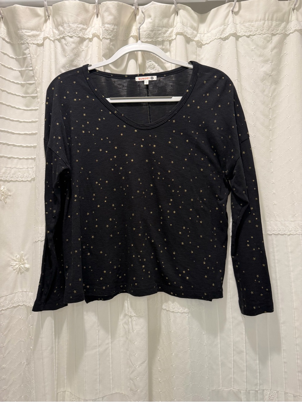 Sundry Black Long-Sleeve with Gold Star Print